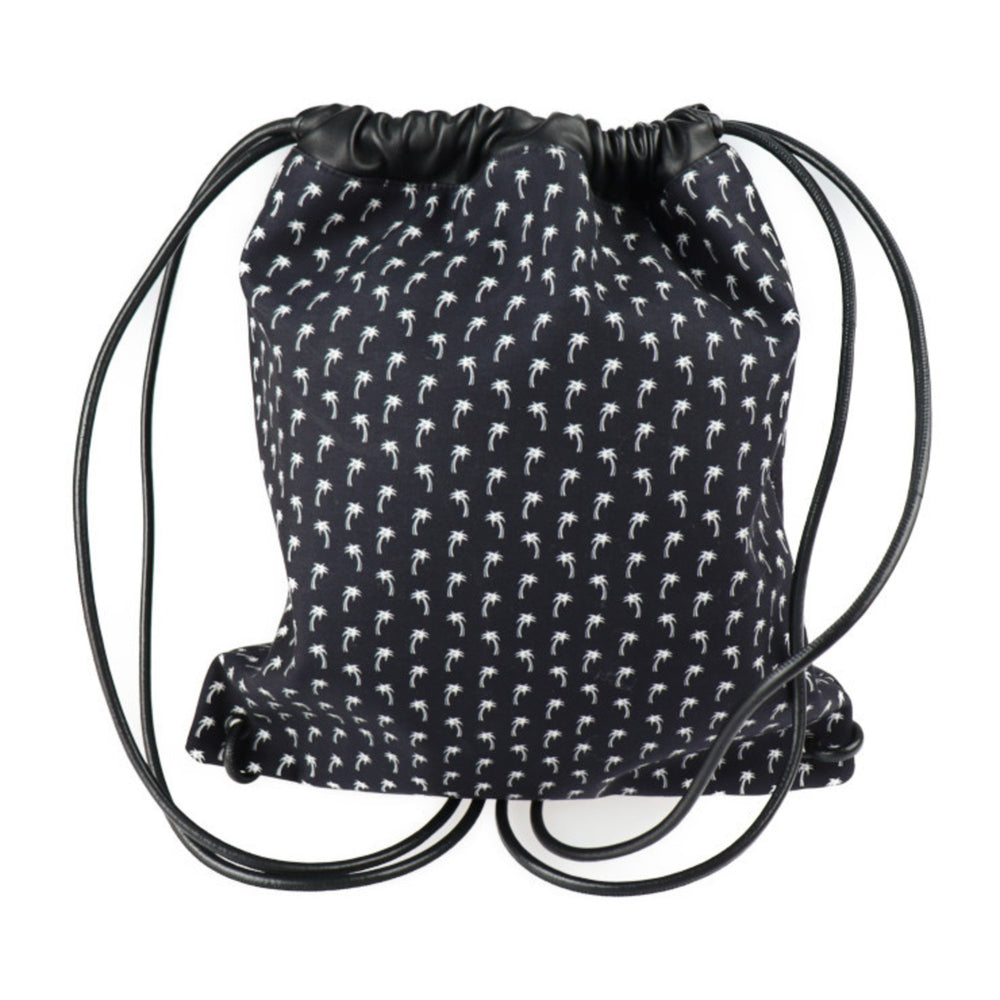 Yves Saint Laurent SAINT LAURENT PARIS Saint-Laurent Paris Backpack Daypack 553919 HPQ4E 1070 Canvas Lambskin Black Drawstring Palm Tree Pattern — Like New
