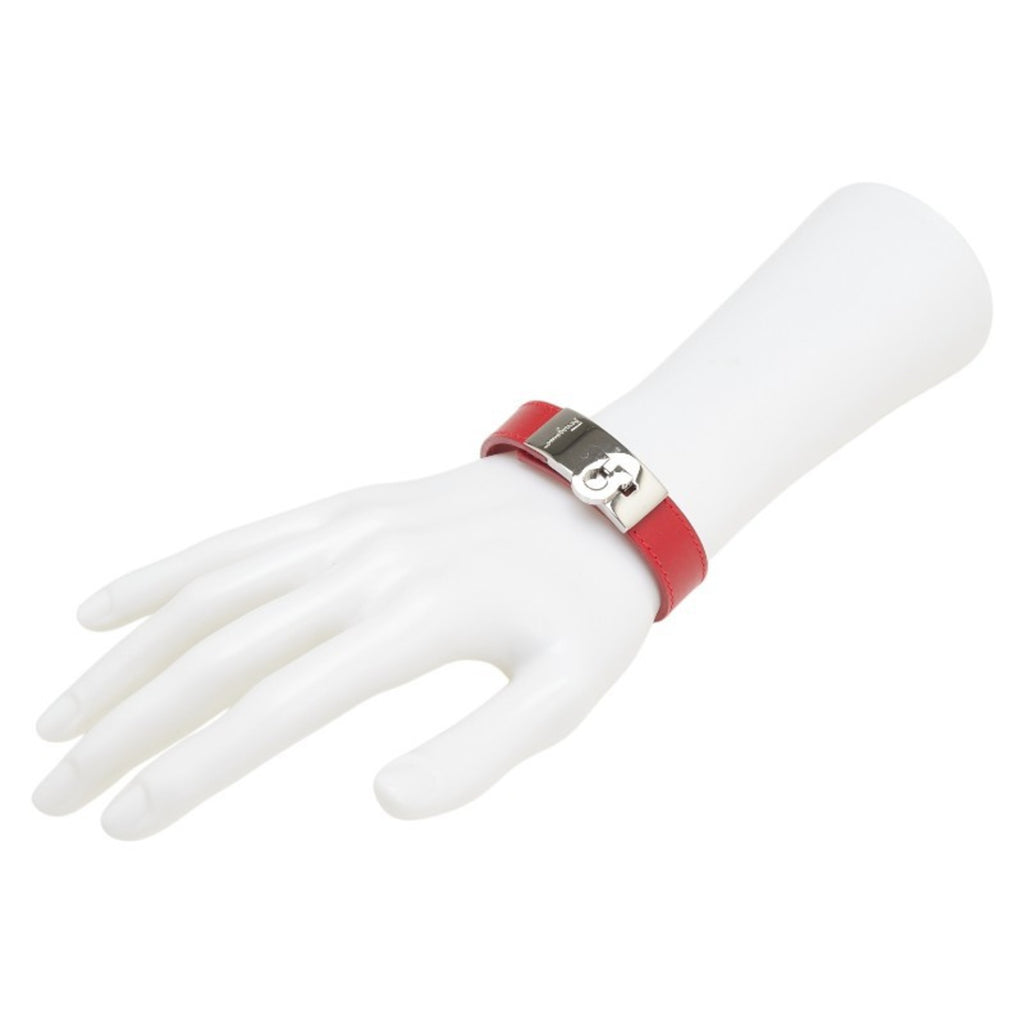 Salvatore Ferragamo Gancini Bracelet in Red, Silver, Leather and Metal for Women