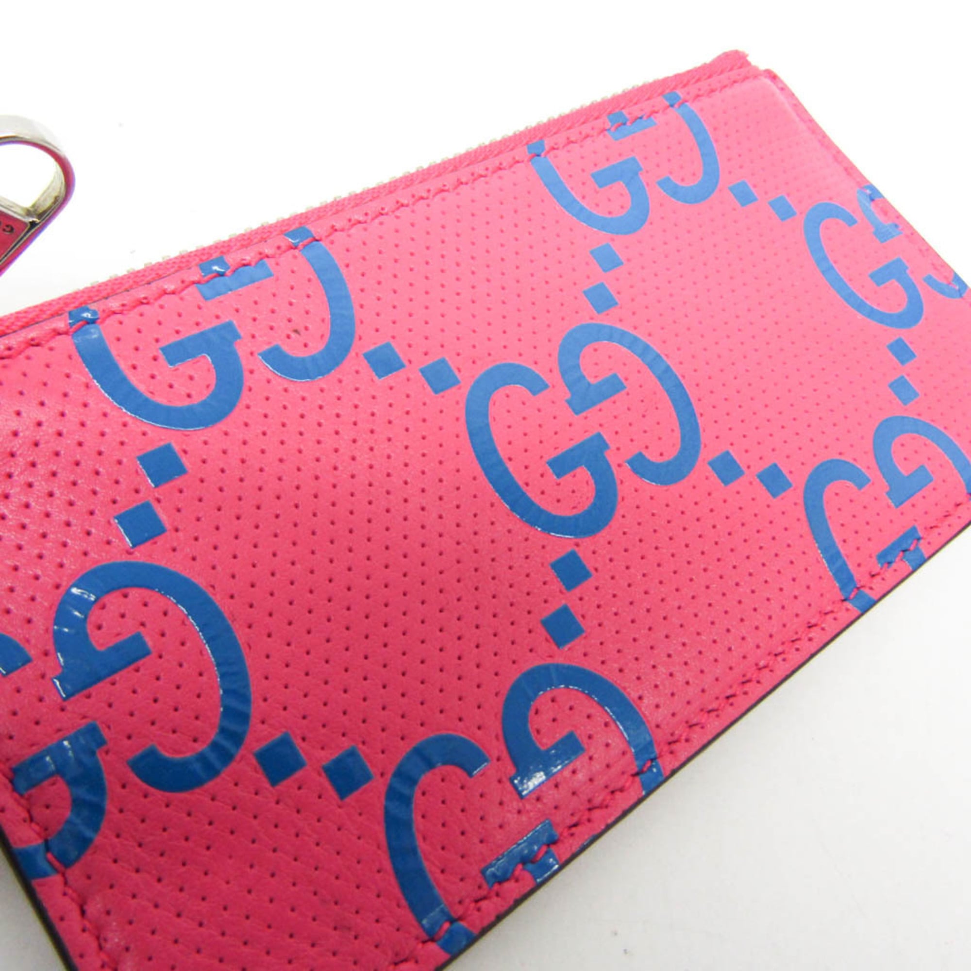 Gucci GG Embossed Zip Coin Card Holder 725550 Women,Men Leather Coin Purse/coin Case Blue,Pink