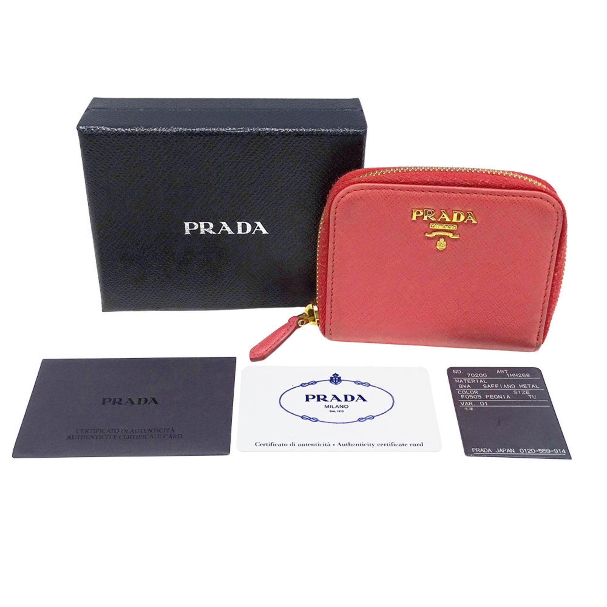 Prada Women's Saffiano Pink Wallet/Coin Case 1MM268 with Zip-Around Coin Purse