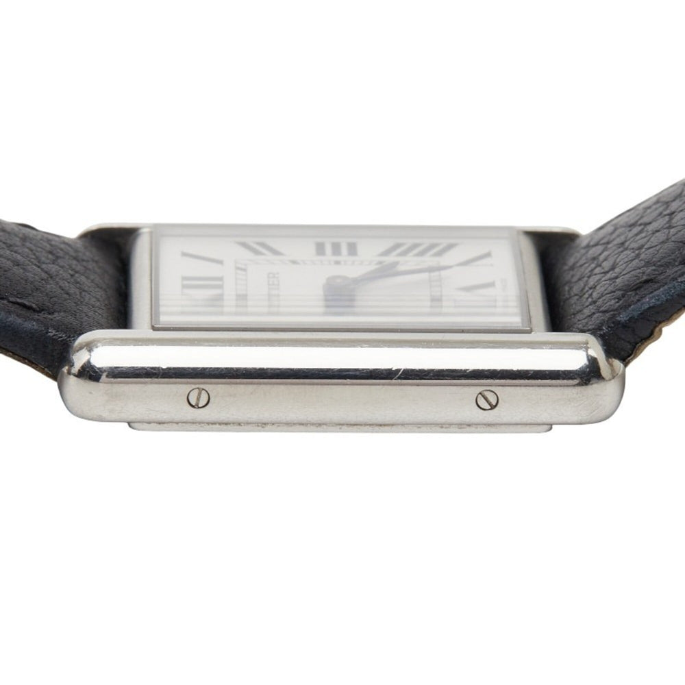 Cartier Tank Must LM WSTA0041 Quartz Watch, White Dial, Stainless Steel Strap, Leather Ladies' Watch — Good