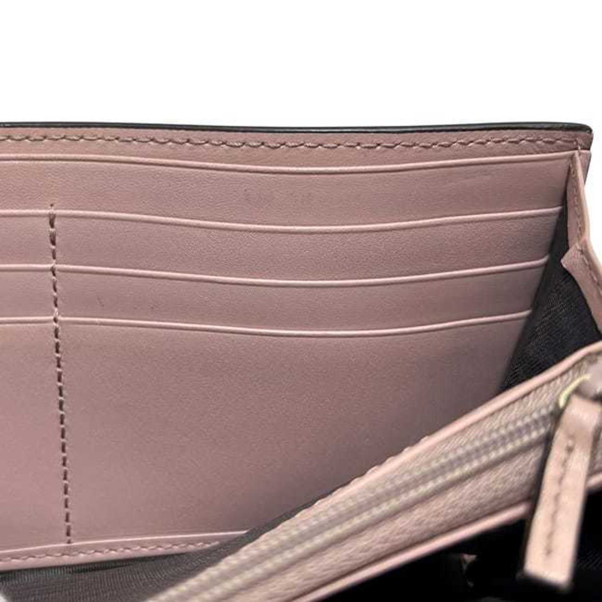 Gucci Bifold Long Wallet ec-24305 Pink Beige Stripe 388679 Leather 0959 GUCCI Ribbon GG Embossed Women's