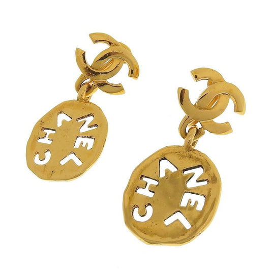 Chanel CHANEL earrings here mark gold logo vintage