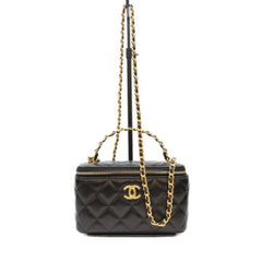 CHANEL AP3243 Black Lambskin Gold Hardware Top Handle 2-Way Vanity Bag Shoulder Women's — Like New