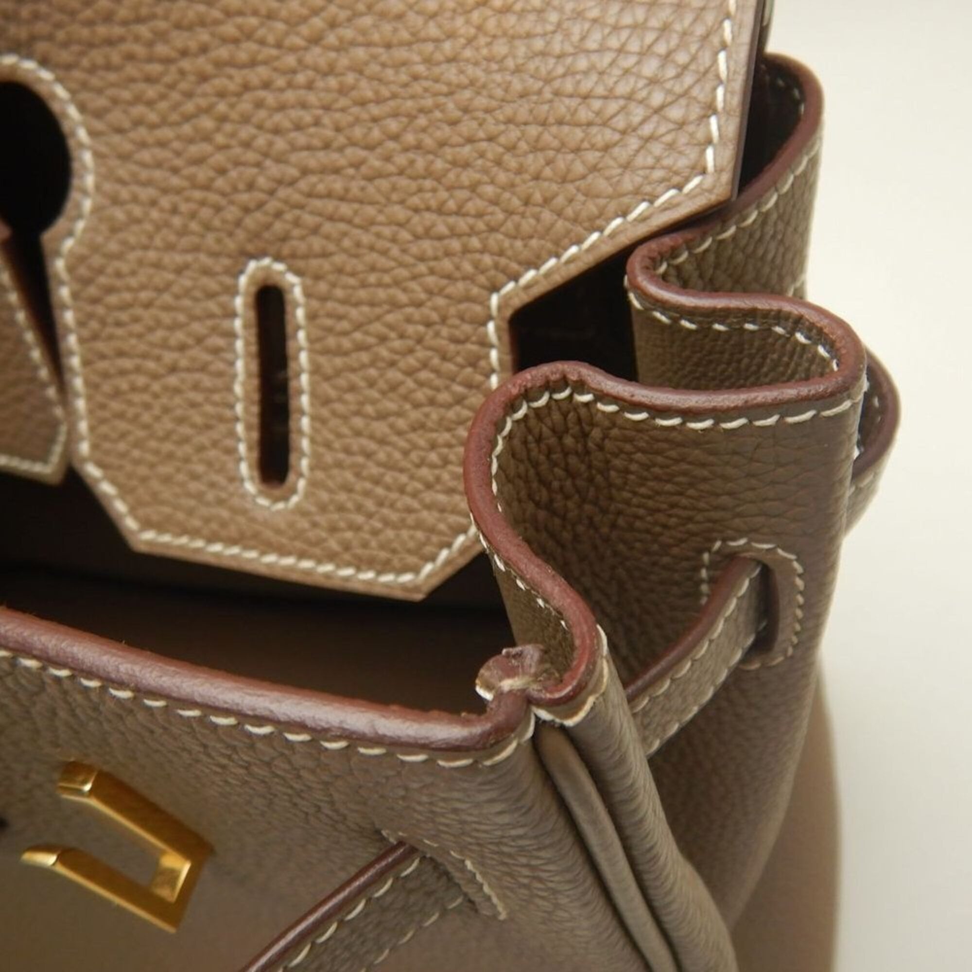HERMES Birkin 30 Handbag, Togo Leather, Etoupe, Women's, 254088 — Like New