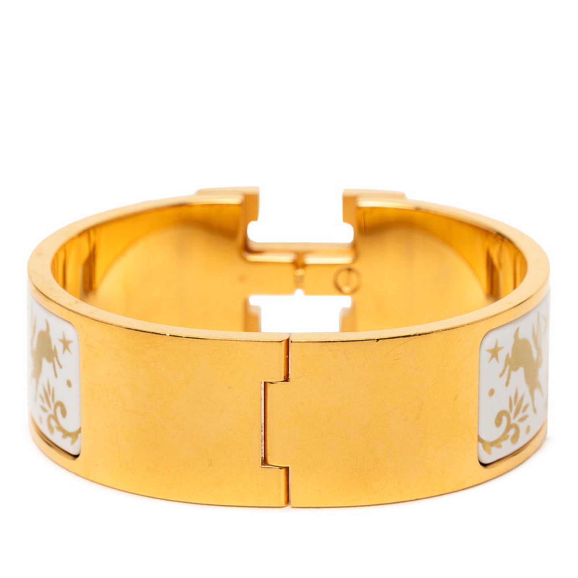 Hermès Click Crack H Bracelet, "Enchanted by the Charm of Orpheus," Gold and White Plated, Women's, HERMES