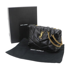 Saint Laurent Puffer Toy Chain Shoulder Handbag, Leather, Black, 759337, Gold Hardware — Like New