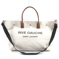 SAINT LAURENT 685543 Rive Gauche Maxi 2-Way Shopping Bag, Canvas and Leather Tote Beige Brown, Includes Dust Made in Italy, Men's — Like New