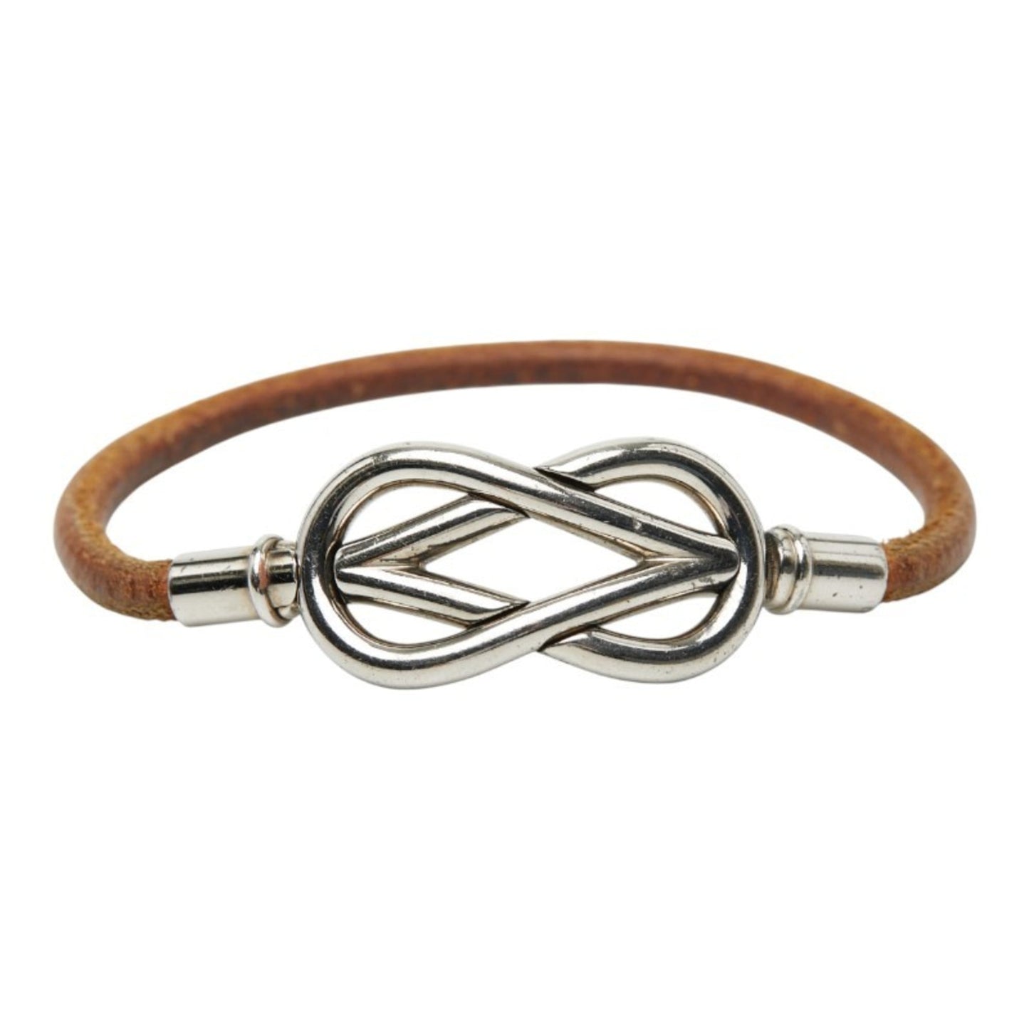 Hermes Atame Bracelet in Silver and Brown Metal Leather for Women