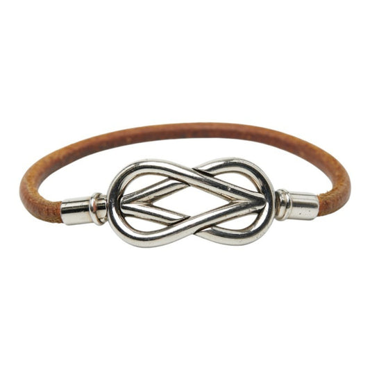 Hermes Atame Bracelet in Silver and Brown Metal Leather for Women