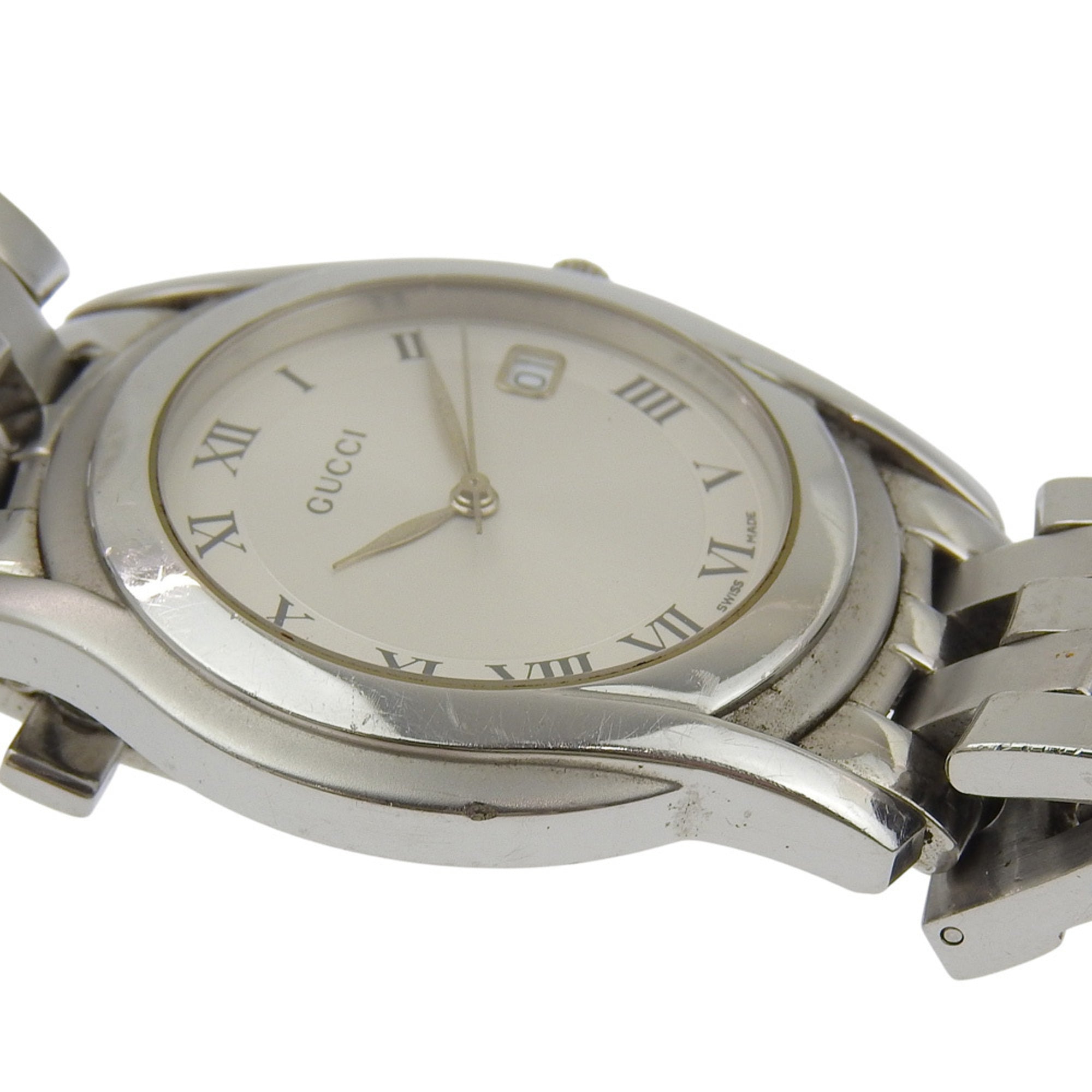 Gucci 5500M Stainless Steel Watch, Silver, Quartz, Analog Display, Silver Dial, Women's Watch — Good