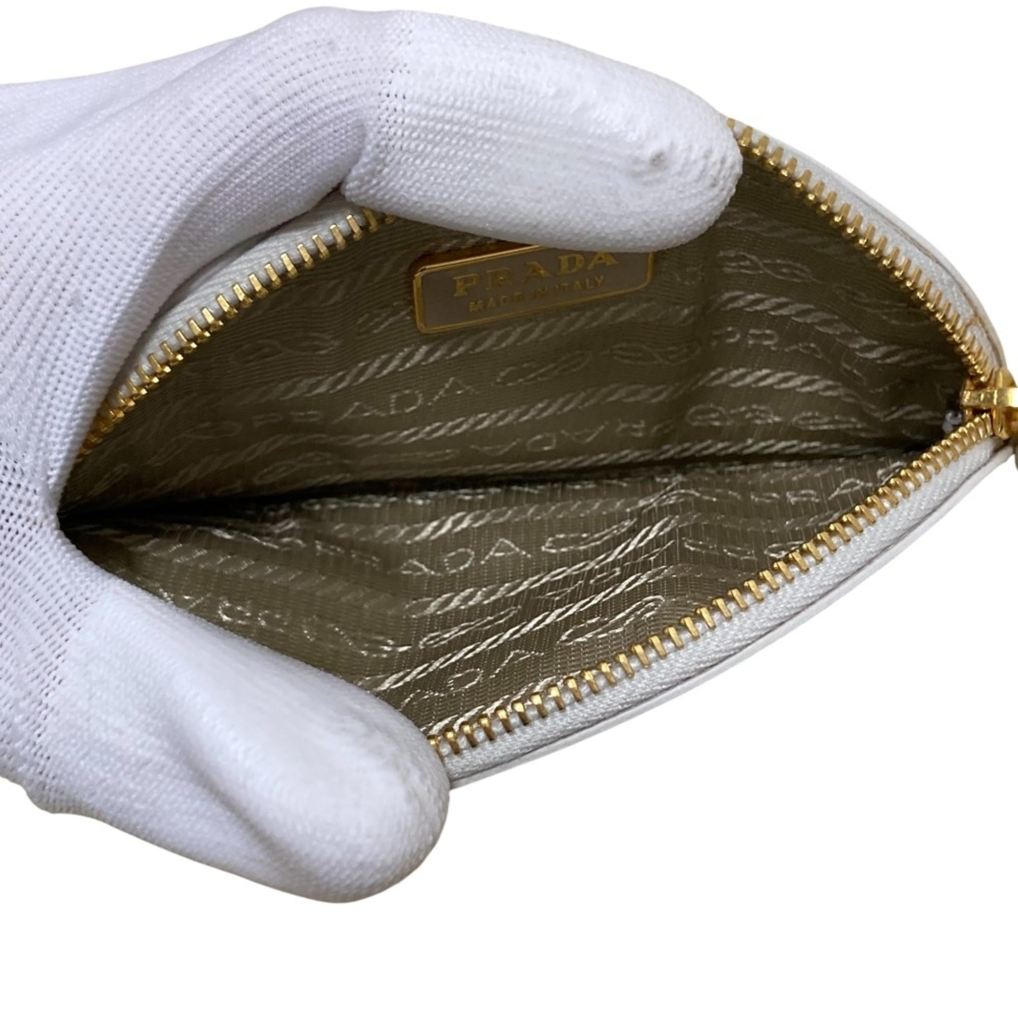 PRADA Saffiano Leather Wallet/Coin Case 1M1192 White Gold Women's