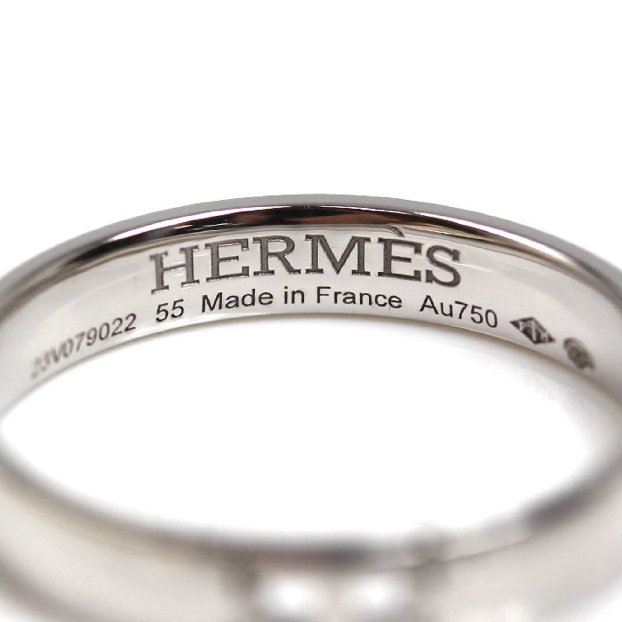 HERMES 18K White Gold Hercules Ring H119854B Size 14.5 (55mm, 3.6g) for Women — Like New