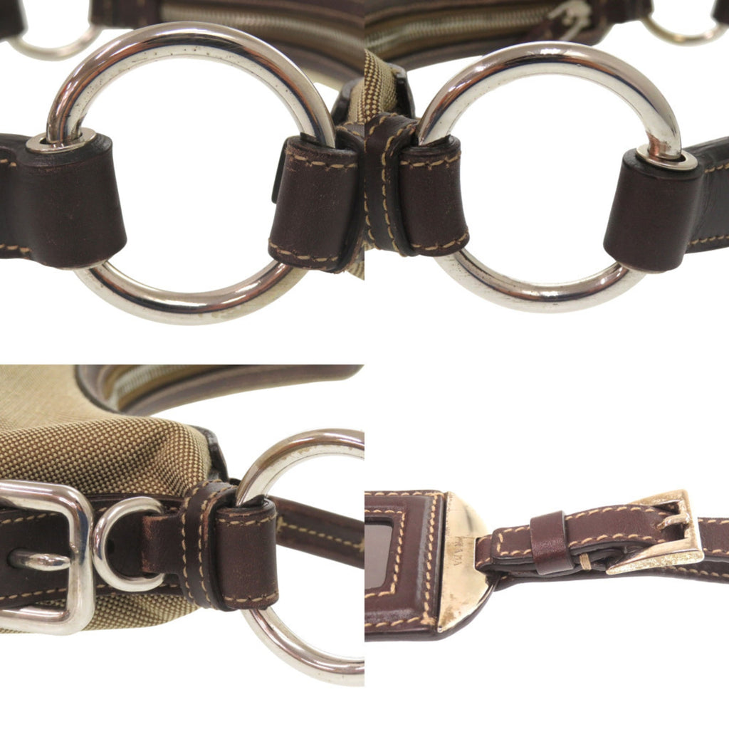 Excellent condition Prada logo jacquard canvas bag BR3429 with silver hardware, semi-shoulder or one-shoulder style, brown leather, 0505