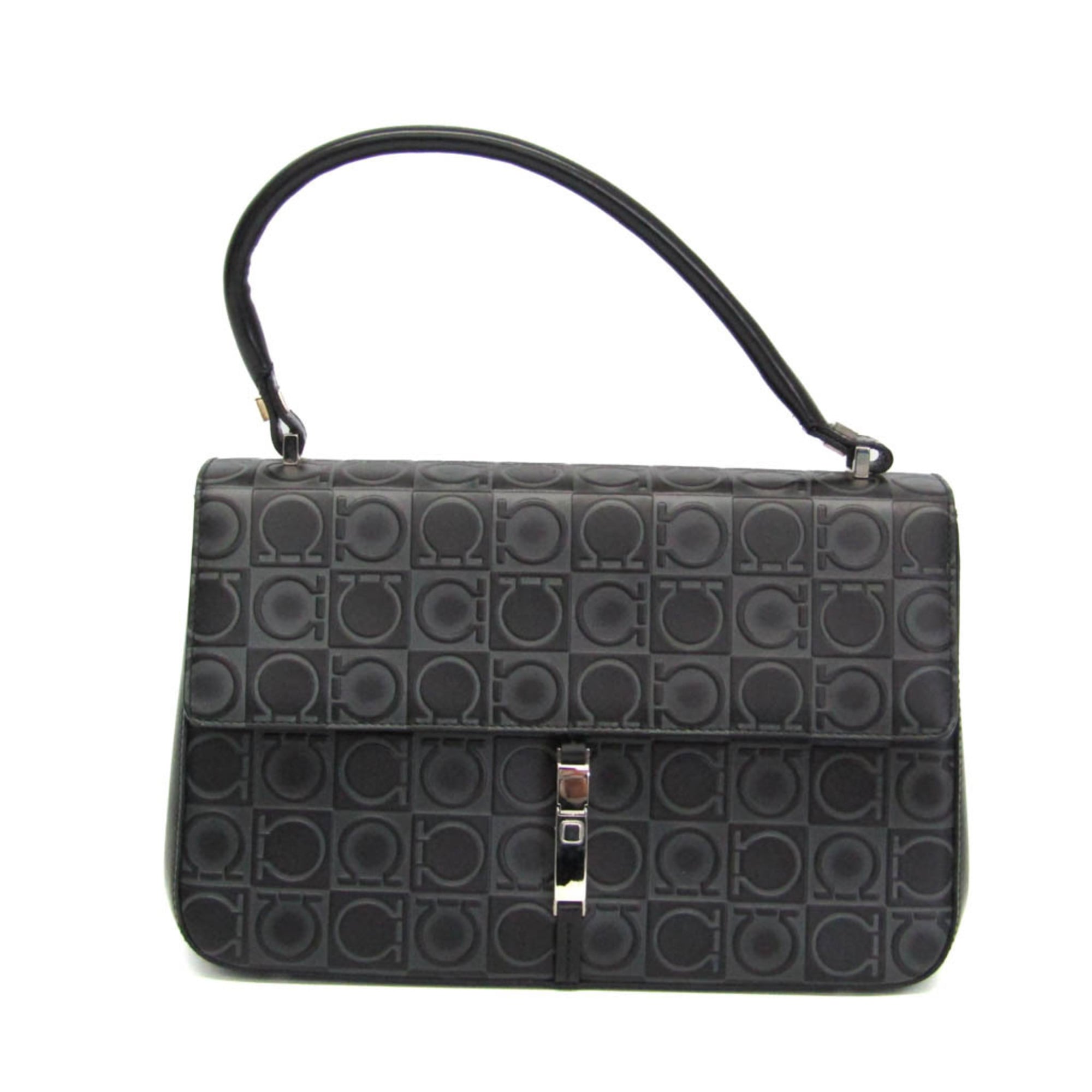 Salvatore Ferragamo Gancini DY-21 1258 Women's Leather Handbag Black