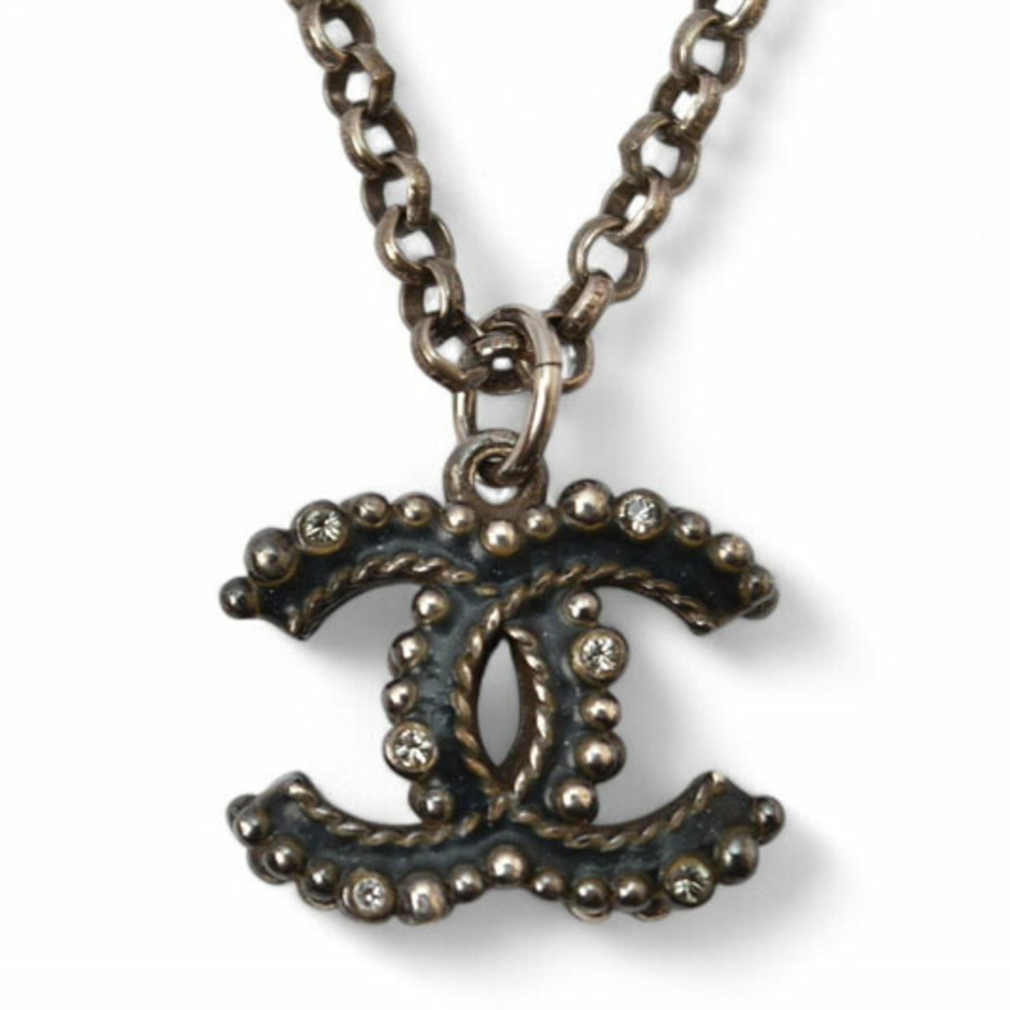 Chanel Necklace Pendant CHANEL Coco CC Rhinestone Silver 17 Men's Women's