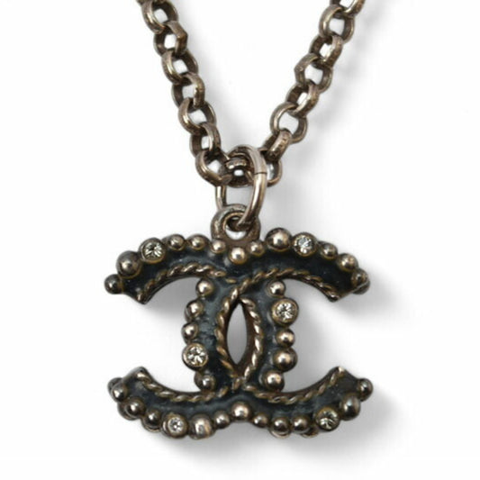 Chanel Necklace Pendant CHANEL Coco CC Rhinestone Silver 17 Men's Women's