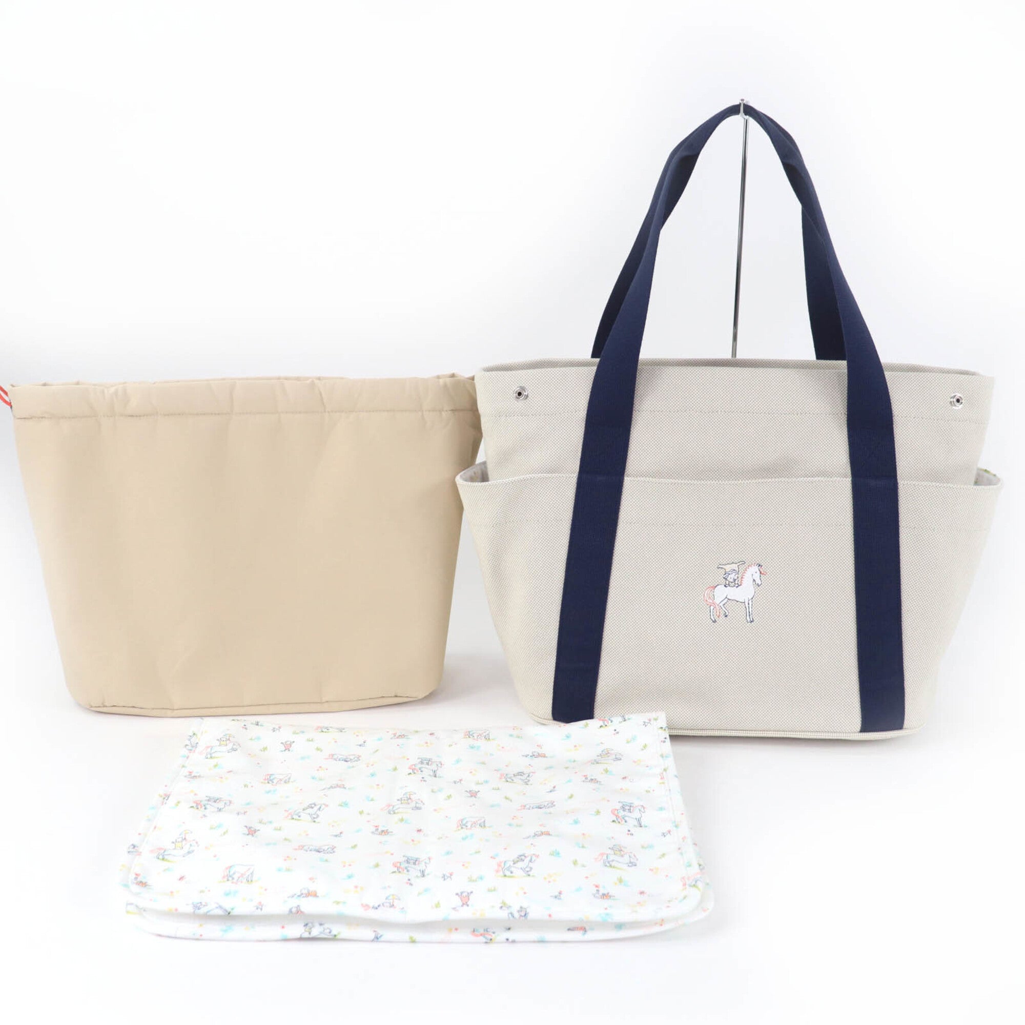 HERMES Cabriole Tote Bag, 100% Cotton, Gris Perle, Made in France, Women's — Like New