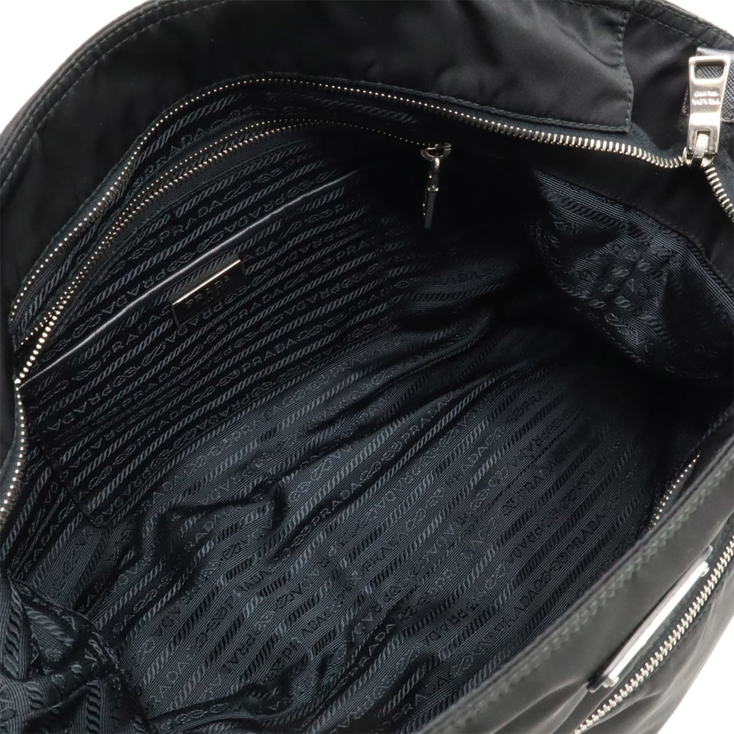 PRADA Triangle Tote Bag Shoulder Nylon Leather NERO Black 1BG842