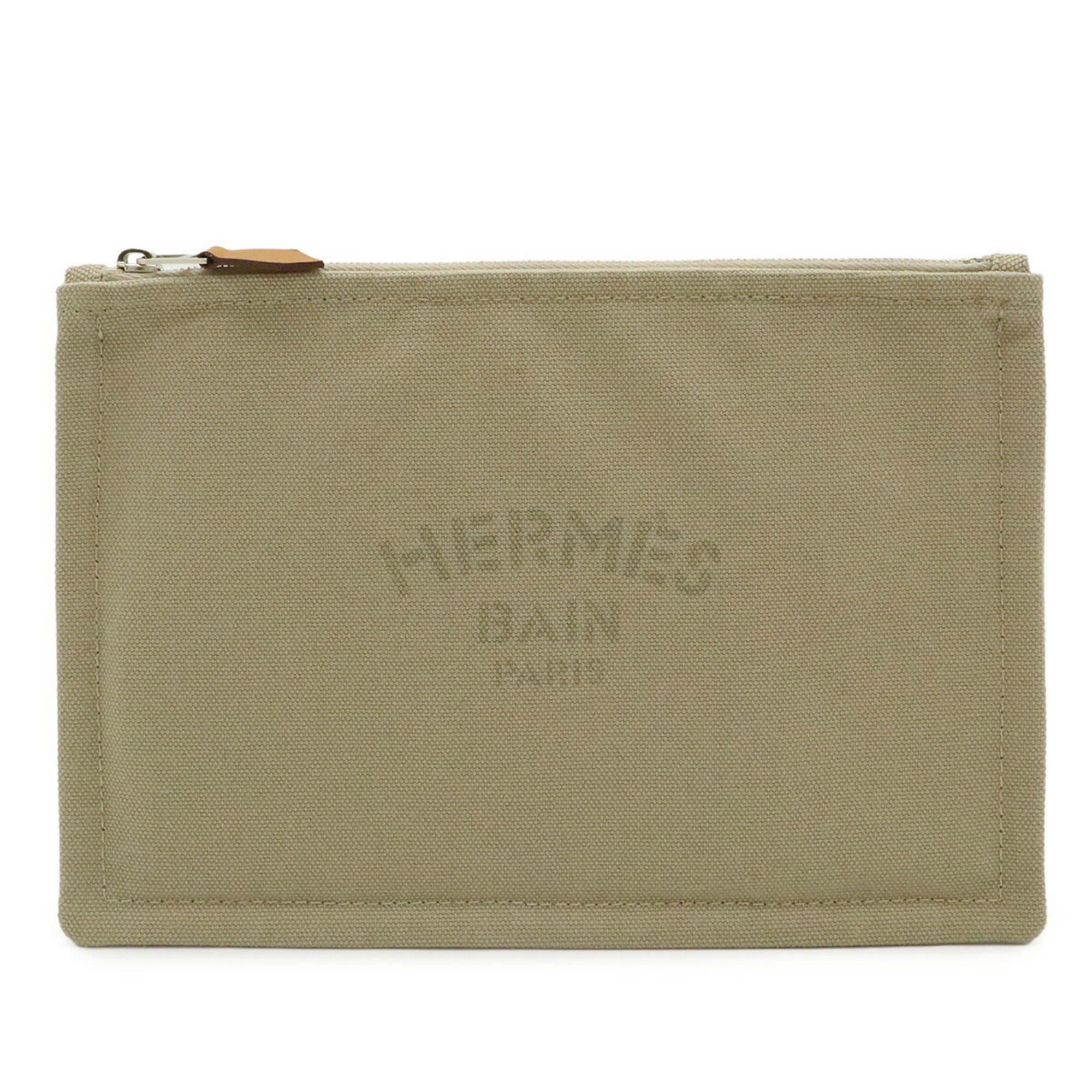 HERMES New Yachting PM Flat Pouch Handbag Canvas Leather Sand Beige — New - Store Return