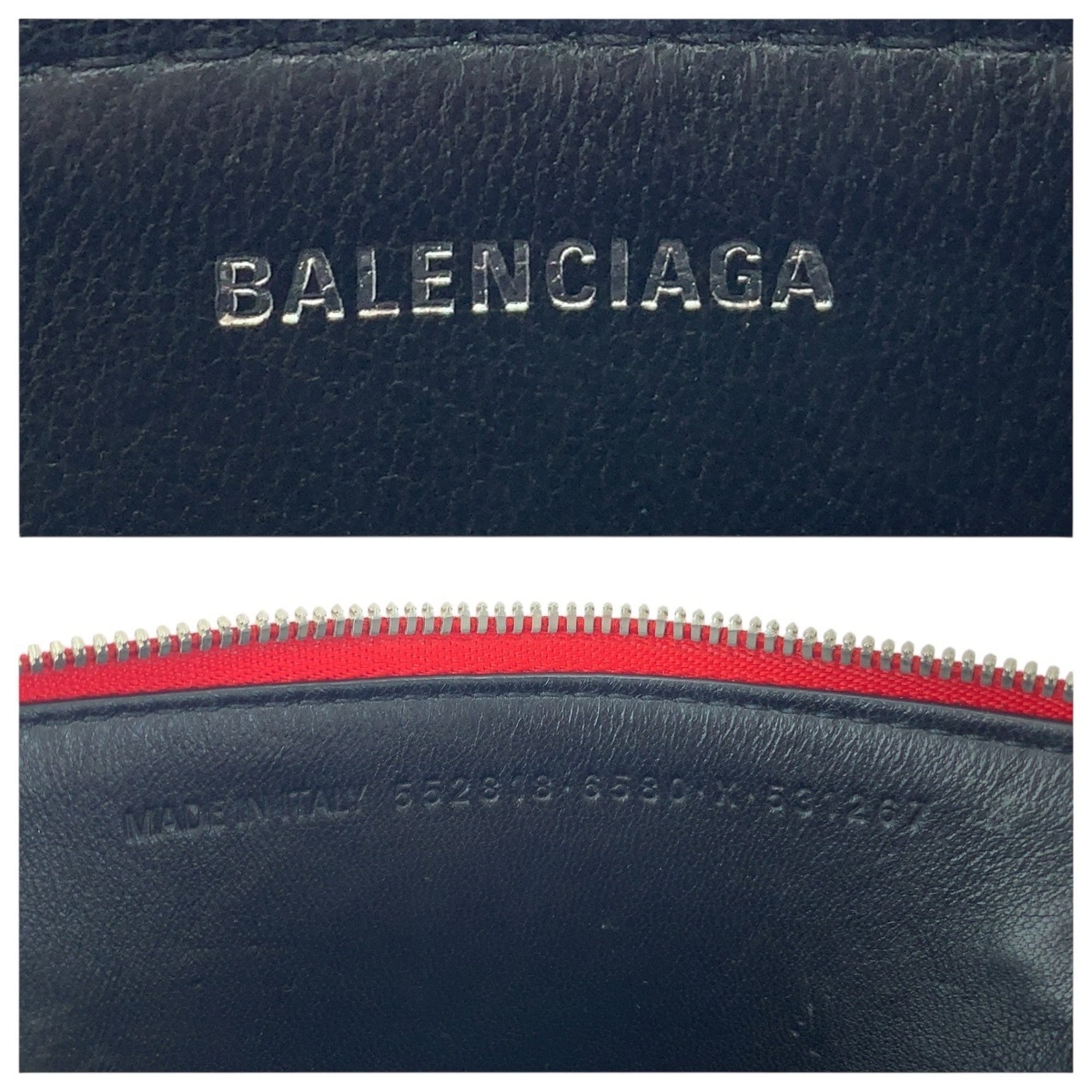 BALENCIAGA Triangle Coin Purse, Red, White, Silver Hardware, Patent Leather, 552818, Women's