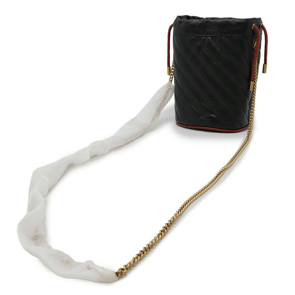 GUCCI GG Marmont Mini Bucket Bag, Shoulder Chain Leather, Black, Red, 573817