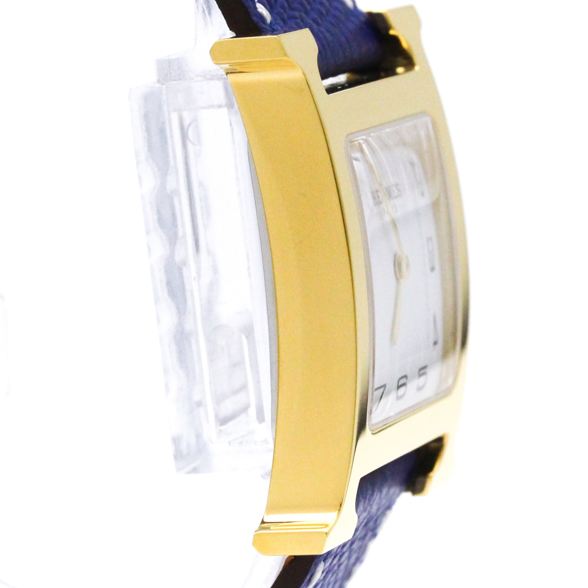 HERMES H Watch Gold Plated Leather Quartz Mens Watch HH1.510 — Very Good