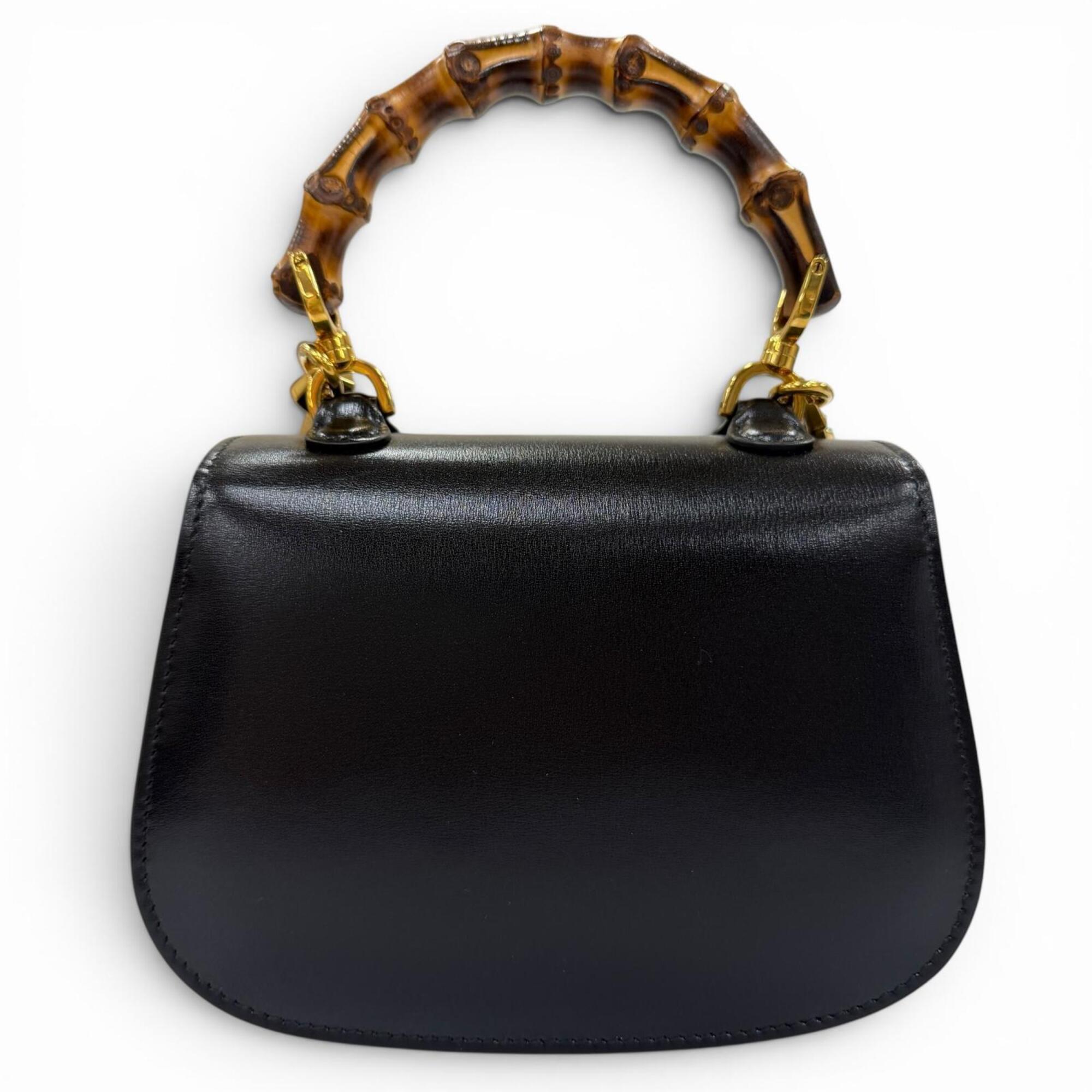 GUCCI 686864 Gucci Bamboo 1947 Mini Bag Leather 2-Way Handbag Shoulder Black Made in Italy Women's — Like New