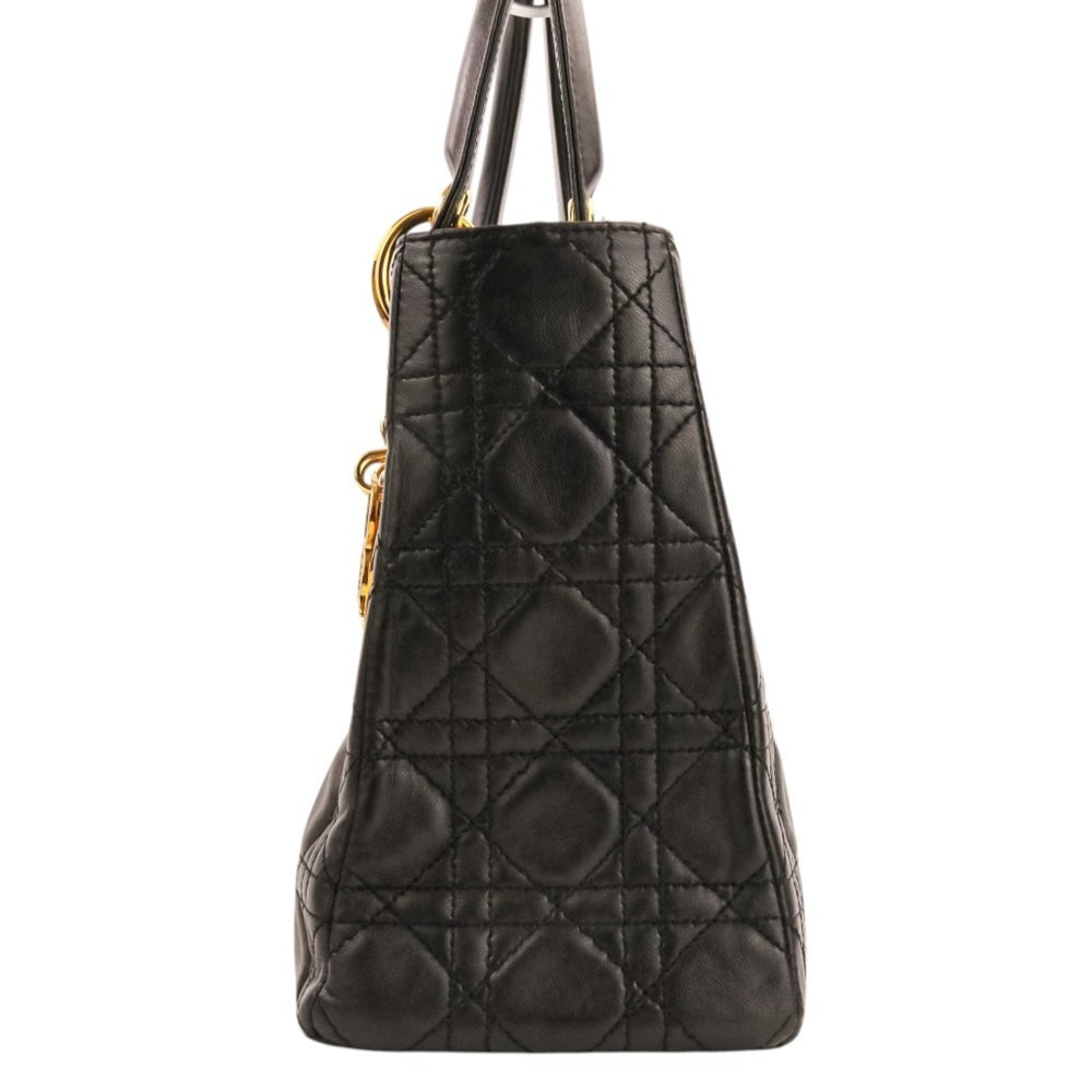 Christian Dior Lady Cannage Leather 2-way Handbag/Shoulder Bag, Black, Women's — Like New