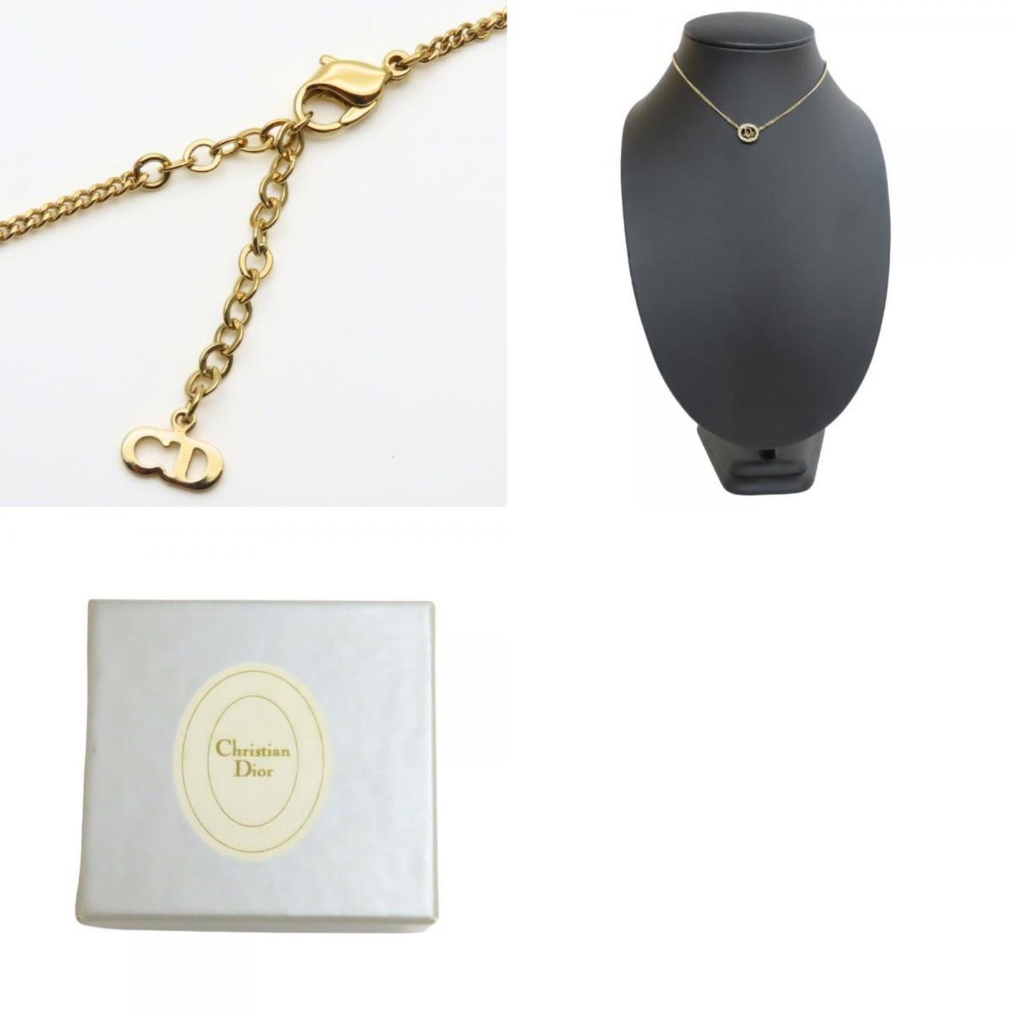 Christian Dior Necklace, Metal, Rhinestone, Gold Plated, GP, Women's,