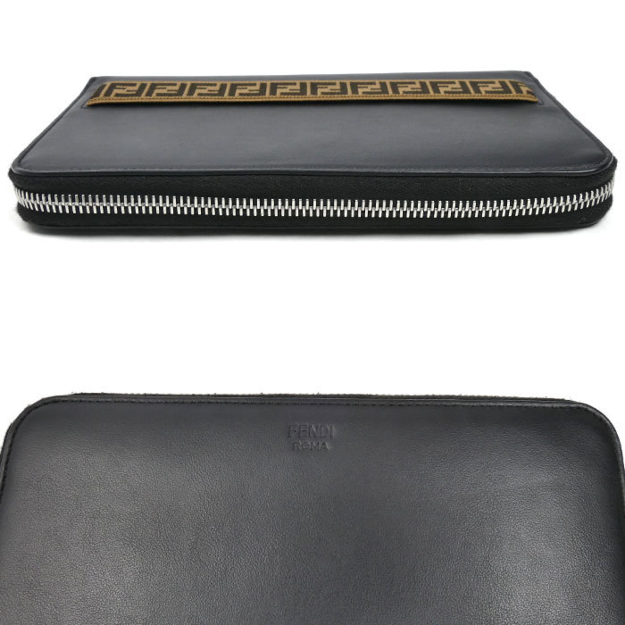 FENDI FF Zip-Around Wallet, Black/Black, 7M0276 A8VC F17BJ, Men's