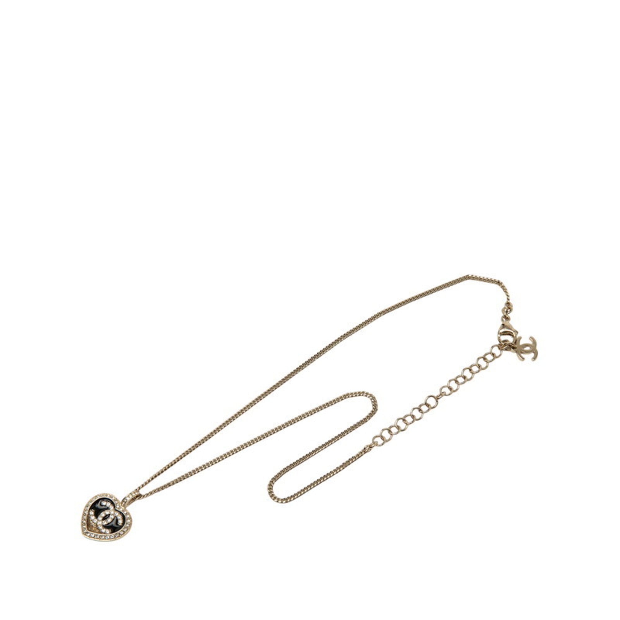 Chanel Coco Mark Heart Motif Necklace, Gold and Black Plated Rhinestones, Women's CHANEL — Like New