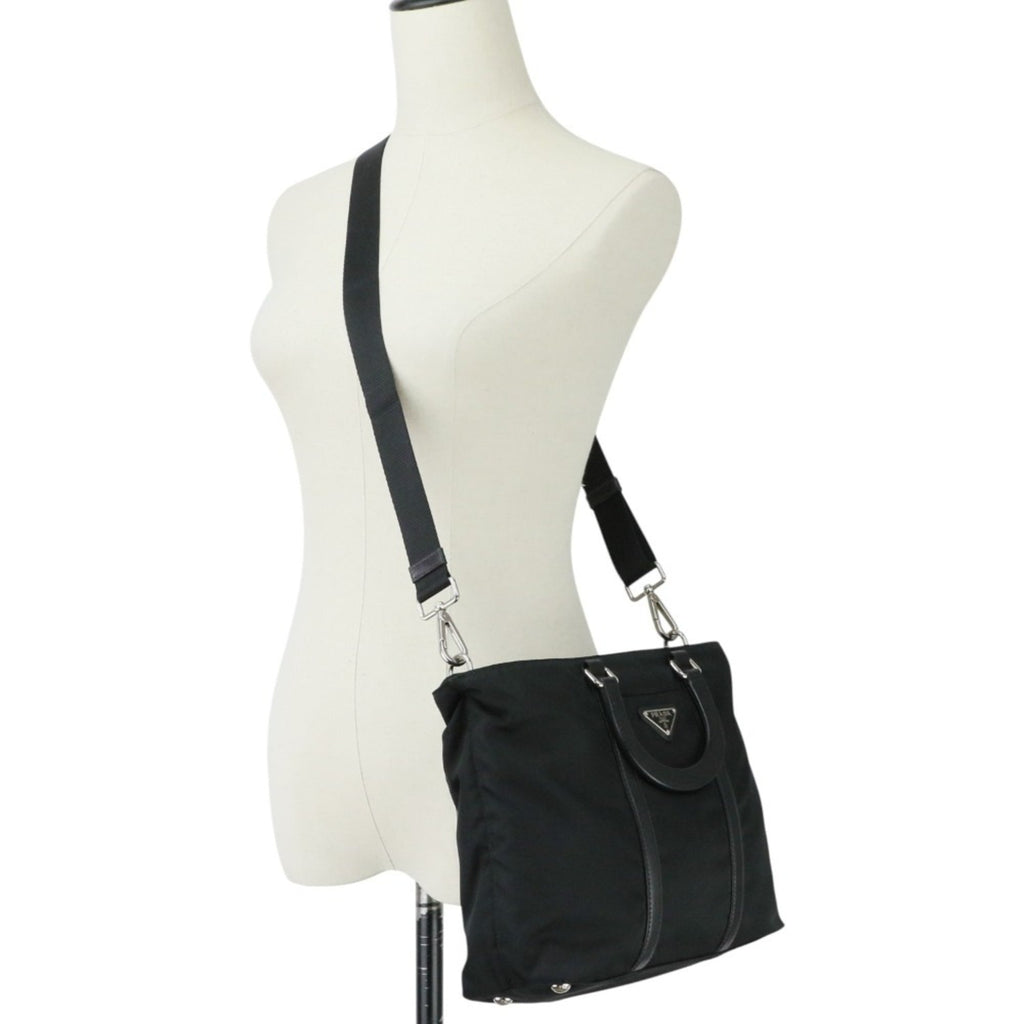 PRADA Prada Nylon Triangle Logo Plate 2-Way Handbag/Shoulder Bag BN1066 Black Women's