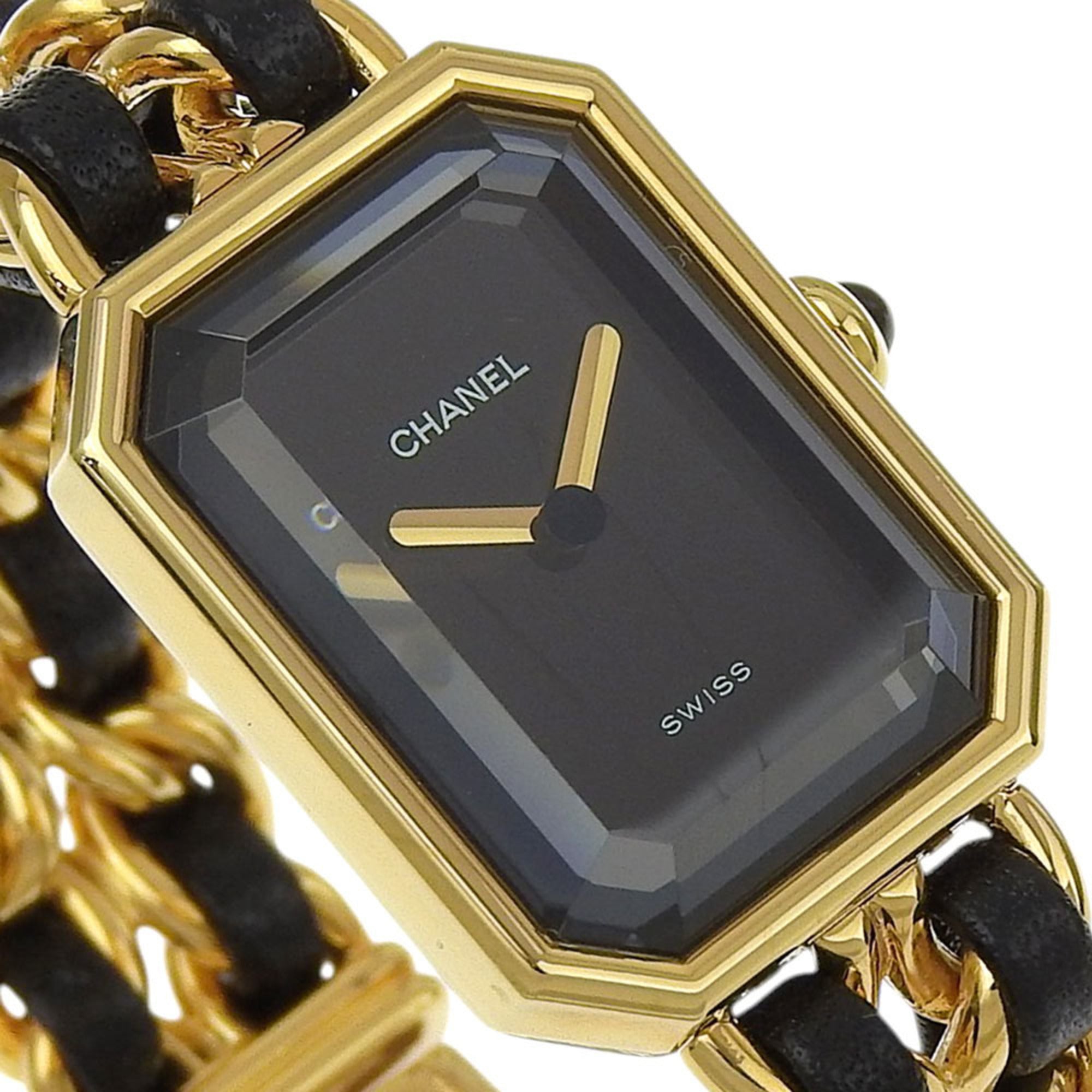 CHANEL Premiere S Watch H0001, Gold-Plated Leather Quartz Movement, Analog Display, Black Dial, Women's — Very Good