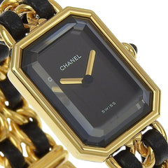 CHANEL Premiere S Watch H0001, Gold-Plated Leather Quartz Movement, Analog Display, Black Dial, Women's — Very Good