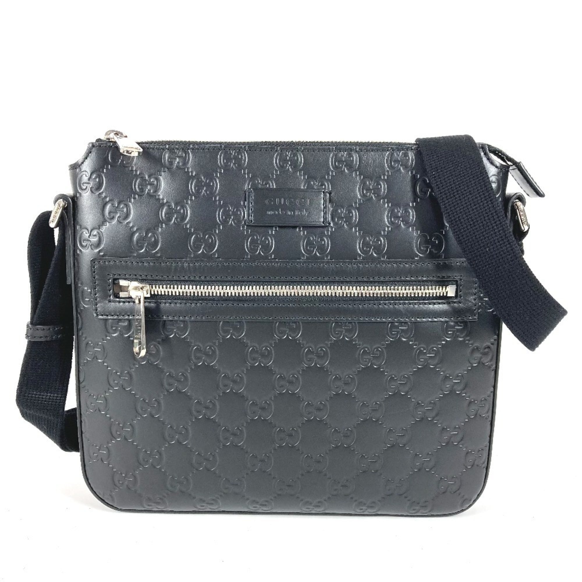 GUCCI 406410 GG Embossed Guccissima Logo Bag, Crossbody Pouch, Shoulder Leather, Black, Men's and Women's — Like New