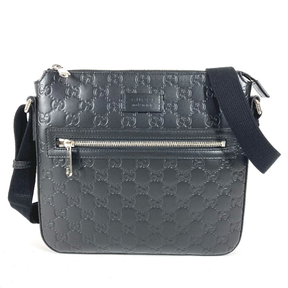 GUCCI 406410 GG Embossed Guccissima Logo Bag, Crossbody Pouch, Shoulder Leather, Black, Men's and Women's — Like New