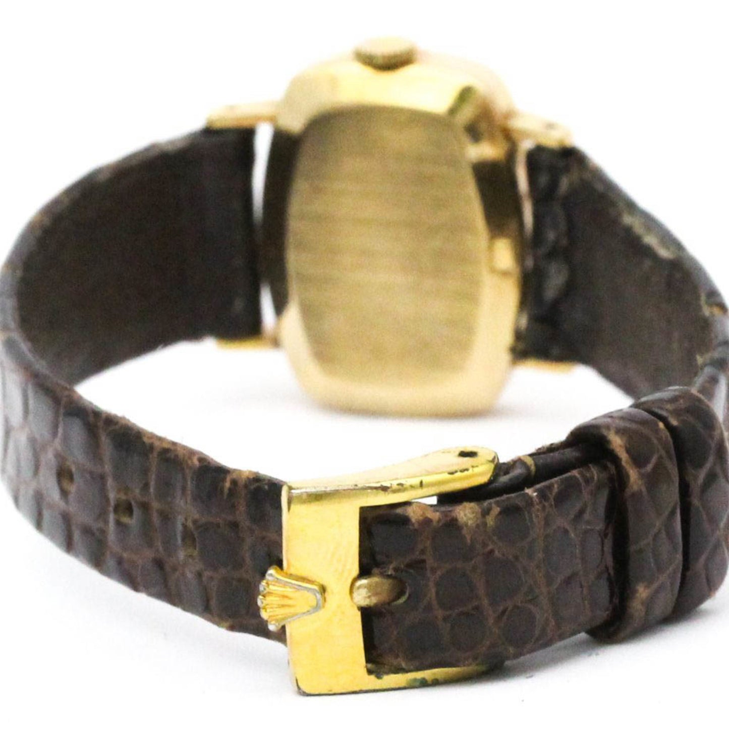 ROLEX Cellini 2647 18K Gold Leather Hand-Winding Ladies Watch Vintage