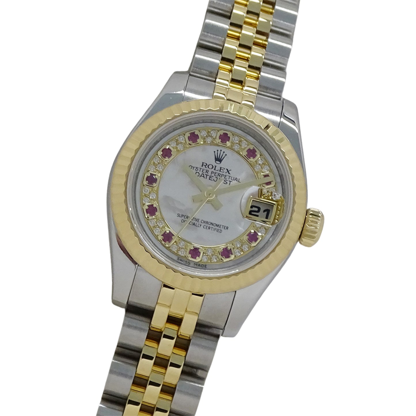Rolex Datejust 179173NMR G-Series Women's Watch, Shell, Diamond, Ruby, Automatic, Stainless Steel, Gold, Yellow Polished
