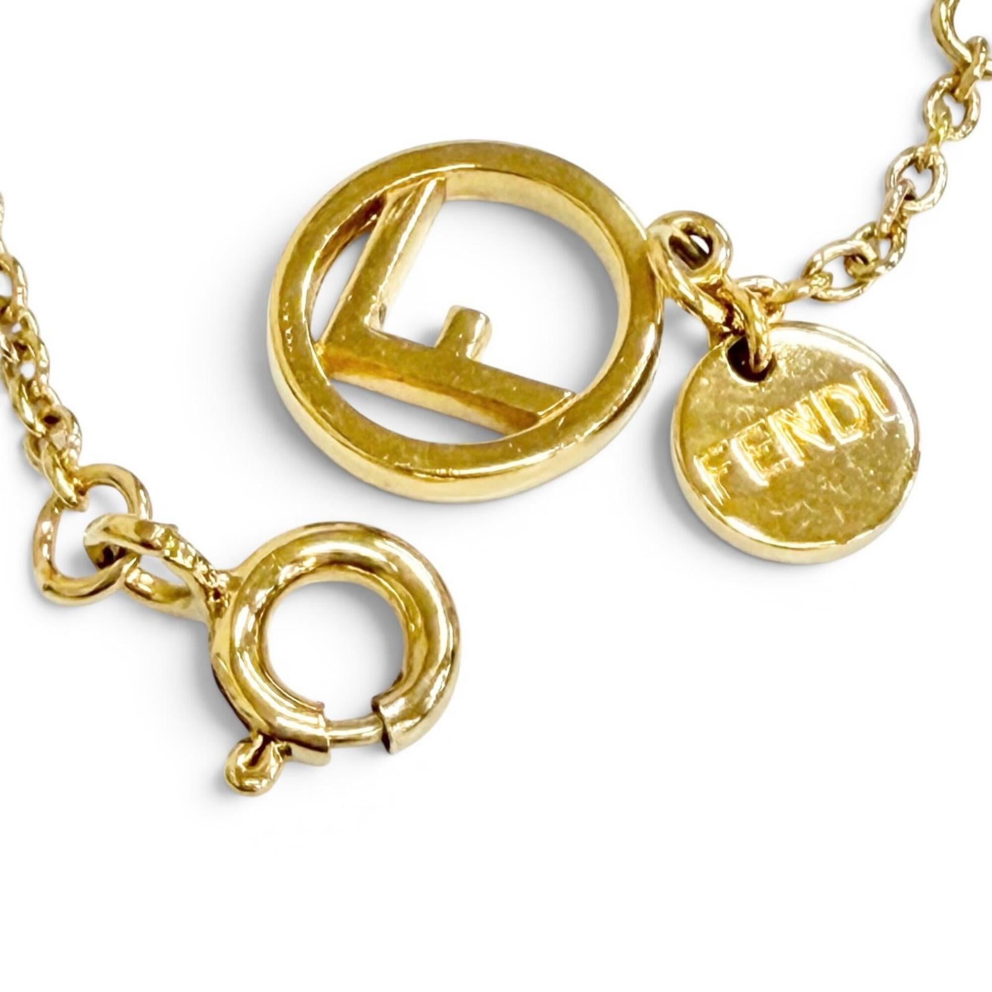 FENDI 8AG761 F is Fendi Bracelet, Logo Plate, Rhinestones, Gold, Made in Italy, Women's, with Box — Like New