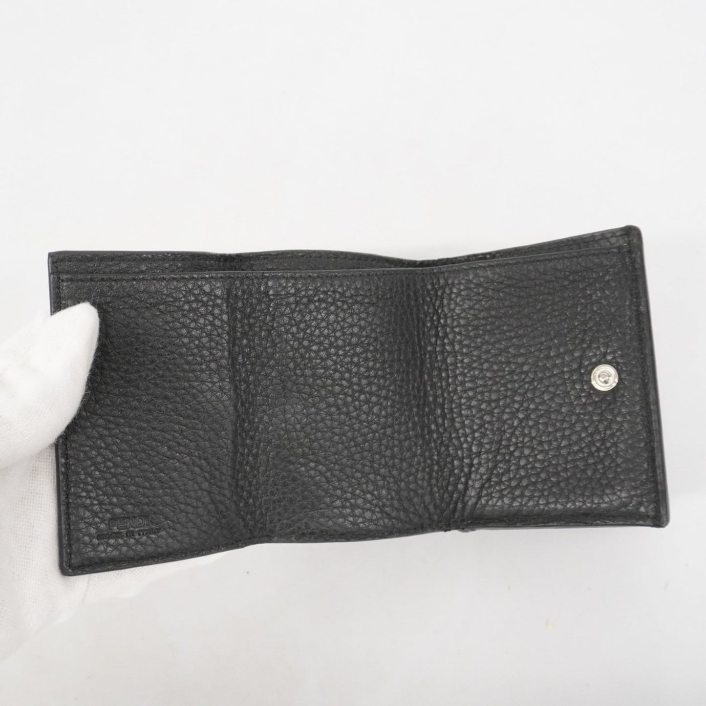 Fendi tri-fold wallet in black leather for men