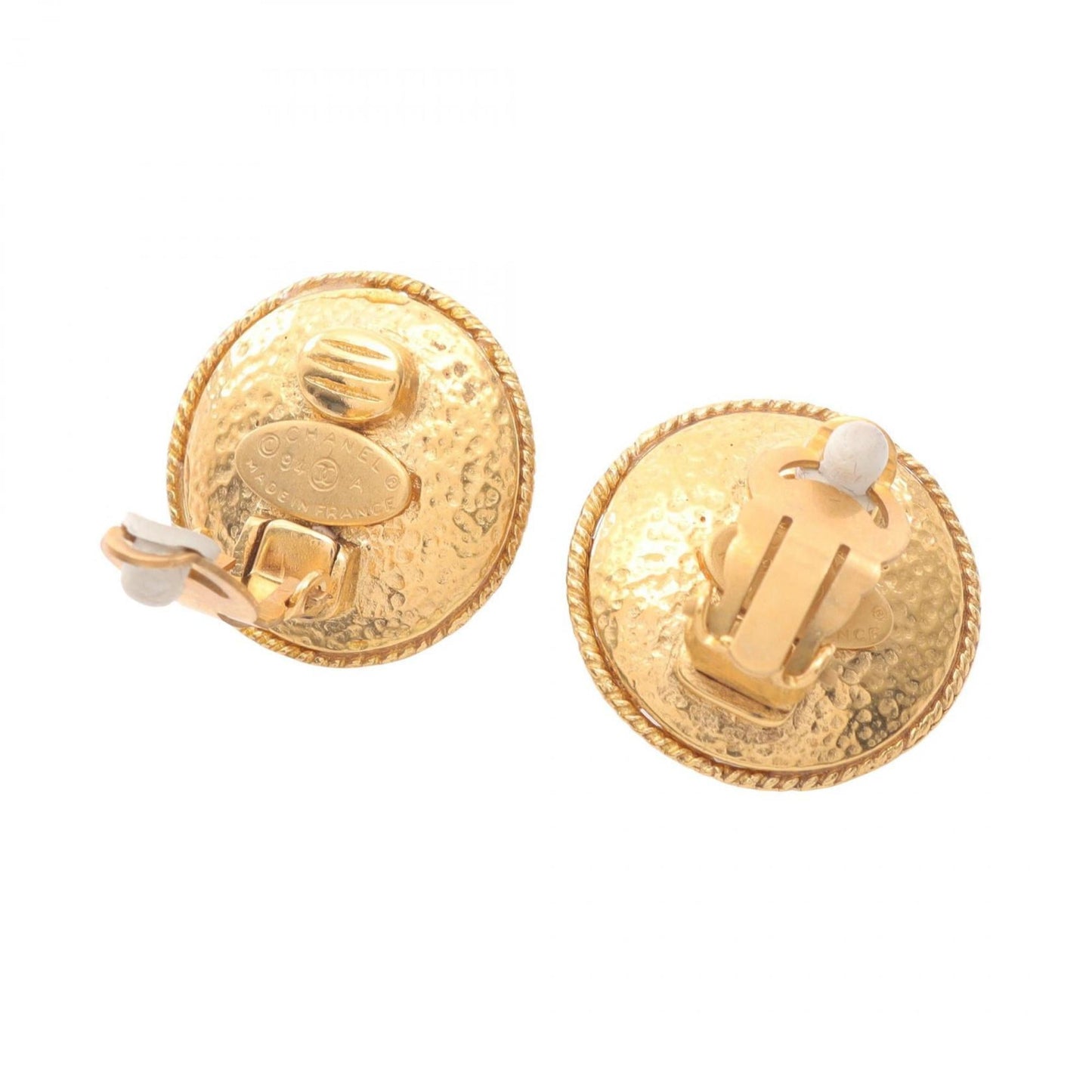 CHANEL logo earrings with gold-plated faux pearls for women in gold and white.