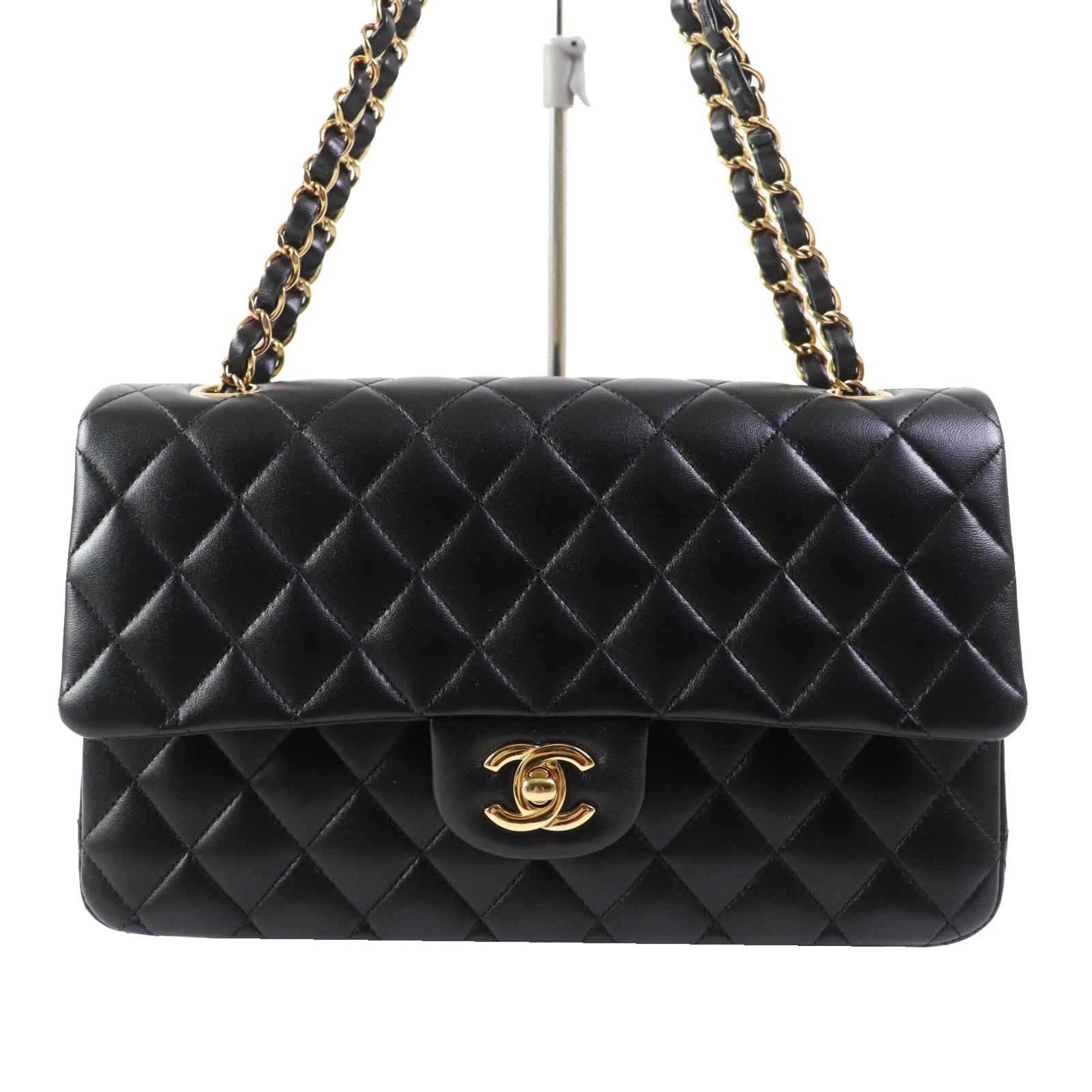 CHANEL A01112 Matelassé 25 Lambskin Shoulder Bag, Random Serial Number, Double Flap, Chain, Black with Gold Hardware, Comes Box and Dust Made in France, Women's — Like New