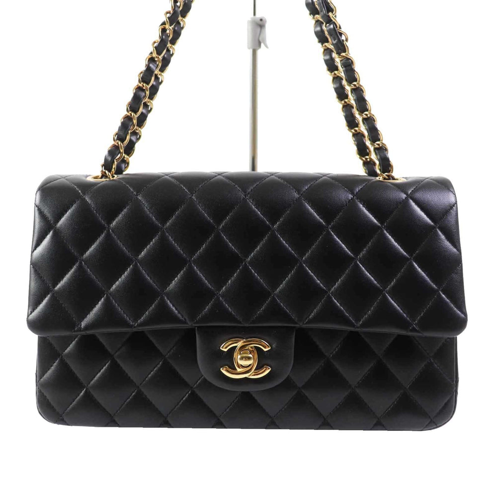 CHANEL A01112 Matelassé 25 Lambskin Shoulder Bag, Random Serial Number, Double Flap, Chain, Black with Gold Hardware, Comes Box and Dust Made in France, Women's — Like New