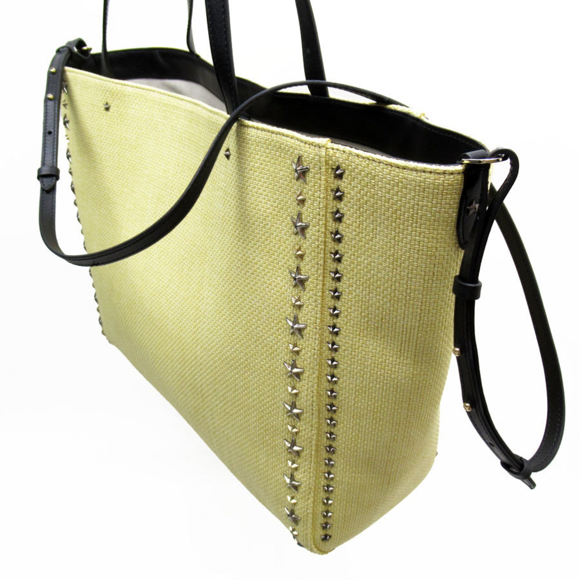 JIMMY CHOO Shoulder Bag Raffia Leather Natural x Black Women's t19066g