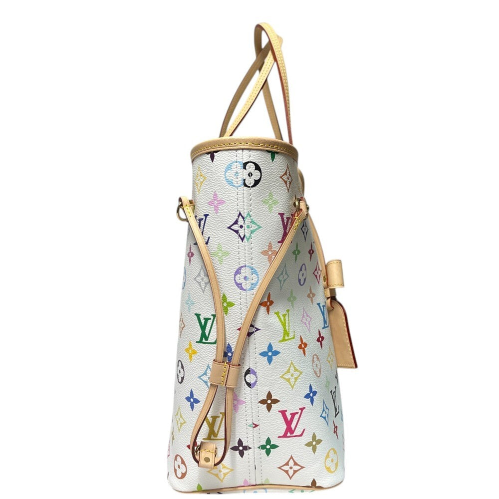 LOUIS VUITTON M27787 LV × TM Takashi Murakami Collaboration Neverfull MM Handbag with Pouch, Tote Bag, Monogram Multicolor Canvas, Women's, Blanc White — New
