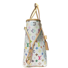 LOUIS VUITTON M27787 LV × TM Takashi Murakami Collaboration Neverfull MM Handbag with Pouch, Tote Bag, Monogram Multicolor Canvas, Women's, Blanc White — New