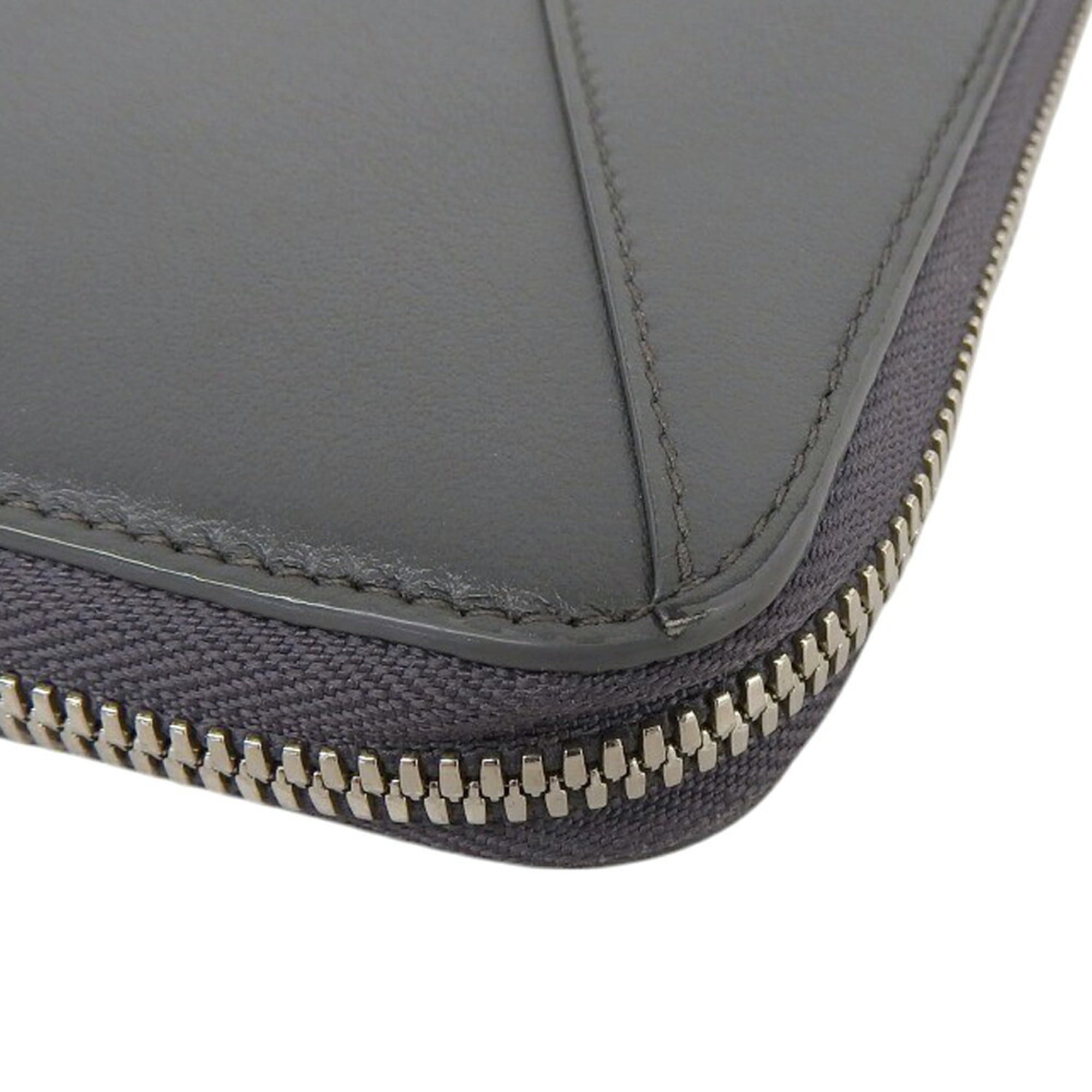 BALENCIAGA Paper Continental 504547 1110 Y 203437 Round Long Wallet Leather Grey