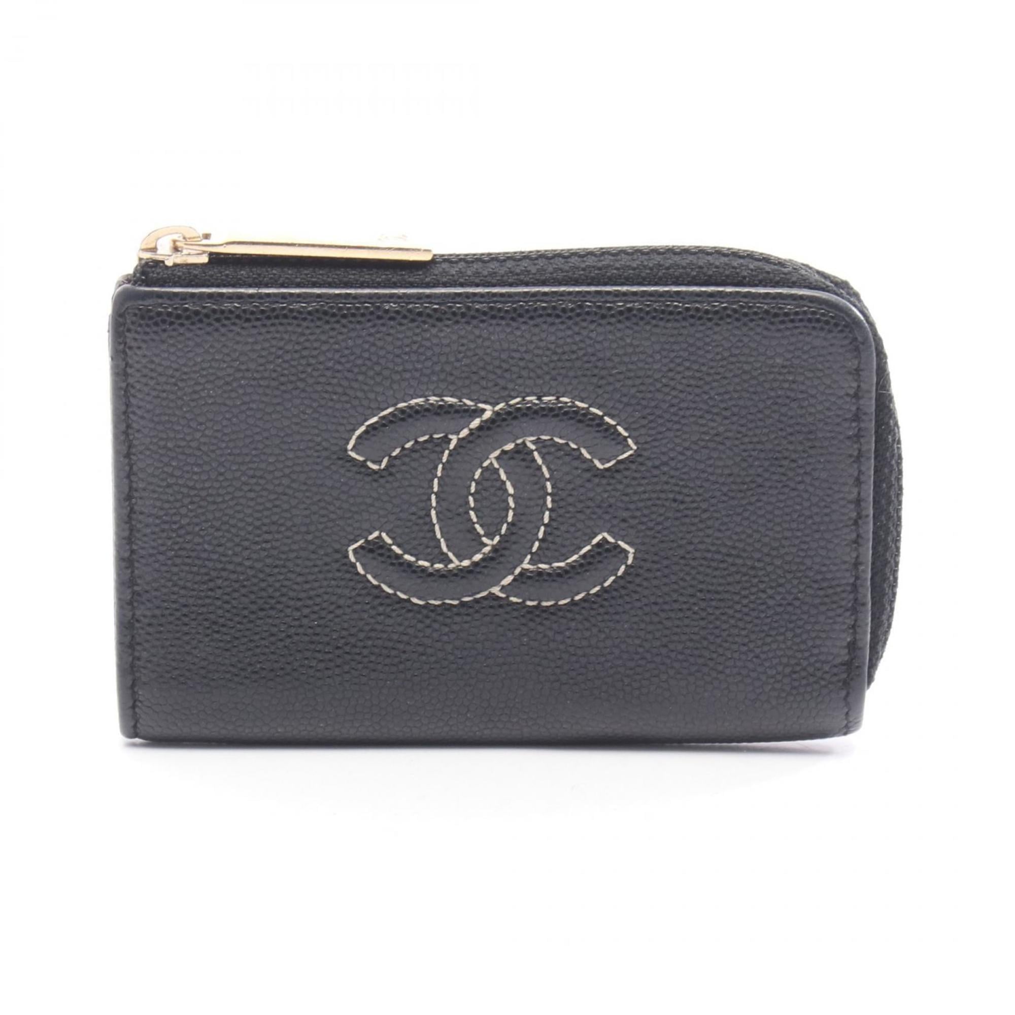 Chanel Coco Mark Wallet with Coin Purse, Grained Calfskin Leather, Women's, Black