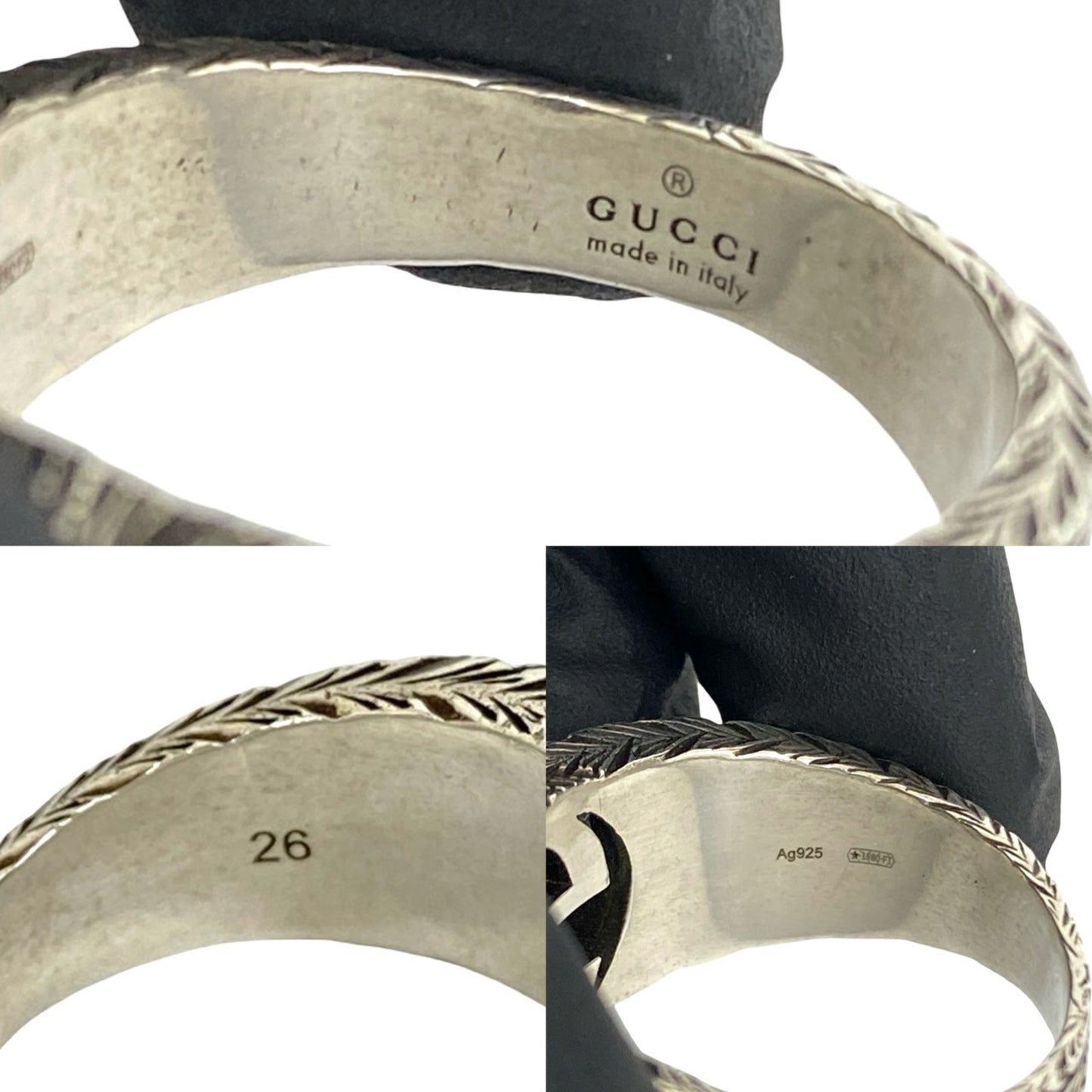GUCCI Interlocking G Sterling Silver 925 Ring, Size 24, Men's, Silver, e2138